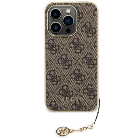 Etui na telefon iPhone 15 Pro Max Guess 4G Charms Collection brązowe