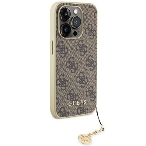 Etui na telefon iPhone 15 Pro Max Guess 4G Charms Collection brązowe