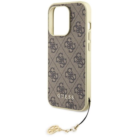 Etui na telefon iPhone 15 Pro Max Guess 4G Charms Collection brązowe