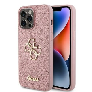 Etui na telefon iPhone 15 Pro Max Guess Glitter Script Big 4G różowe