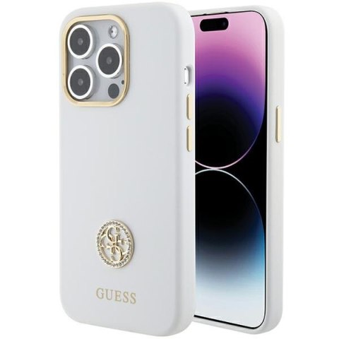 Etui na telefon iPhone 15 Pro Max Guess Silicone Logo Strass 4G białe