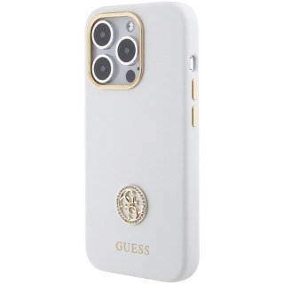 Etui na telefon iPhone 15 Pro Max Guess Silicone Logo Strass 4G białe