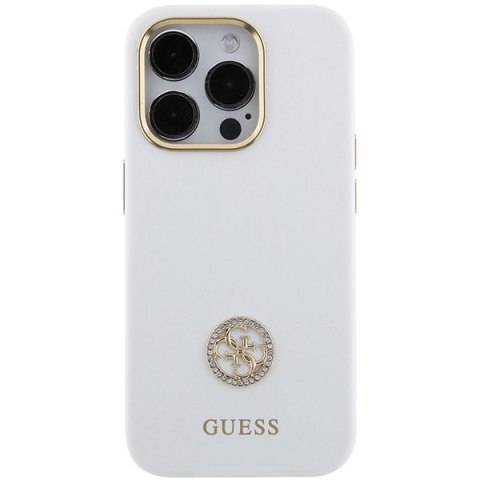 Etui na telefon iPhone 15 Pro Max Guess Silicone Logo Strass 4G białe