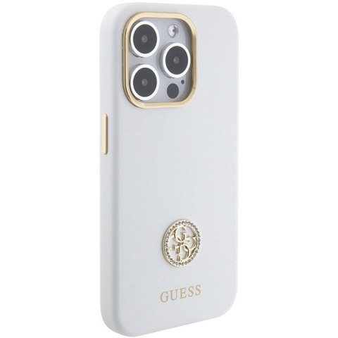 Etui na telefon iPhone 15 Pro Max Guess Silicone Logo Strass 4G białe