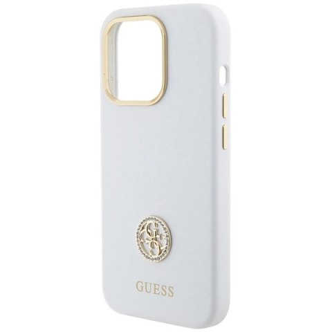 Etui na telefon iPhone 15 Pro Max Guess Silicone Logo Strass 4G białe