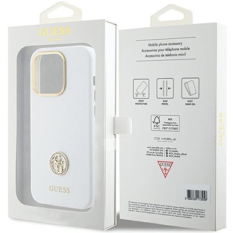 Etui na telefon iPhone 15 Pro Max Guess Silicone Logo Strass 4G białe