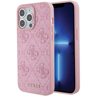 Etui na telefon iPhone 15 Pro Max Guess Leather 4G Stamped różowe