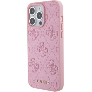 Etui na telefon iPhone 15 Pro Max Guess Leather 4G Stamped różowe