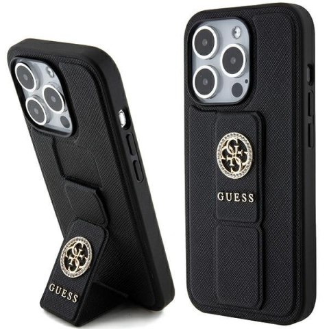 Etui na telefon iPhone 15 Pro Max Guess Grip Stand Saffiano Strass czarne