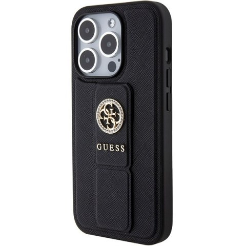 Etui na telefon iPhone 15 Pro Max Guess Grip Stand Saffiano Strass czarne