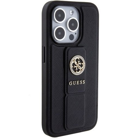 Etui na telefon iPhone 15 Pro Max Guess Grip Stand Saffiano Strass czarne