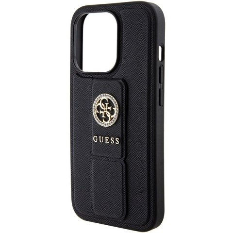 Etui na telefon iPhone 15 Pro Max Guess Grip Stand Saffiano Strass czarne