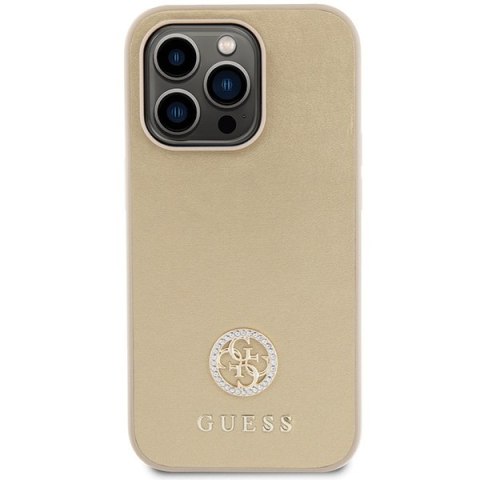 Etui na telefon iPhone 15 Pro Max Guess Strass Metal Logo złote