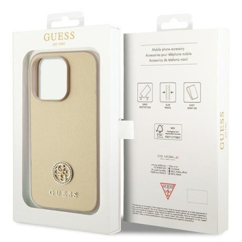 Etui na telefon iPhone 15 Pro Max Guess Strass Metal Logo złote