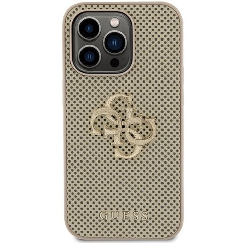 Etui na telefon iPhone 15 Pro Max Guess Perforated 4G Glitter złote