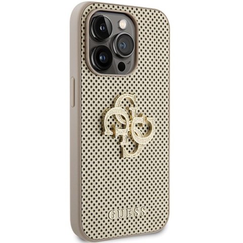 Etui na telefon iPhone 15 Pro Max Guess Perforated 4G Glitter złote