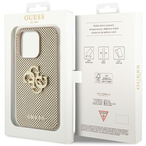 Etui na telefon iPhone 15 Pro Max Guess Perforated 4G Glitter złote