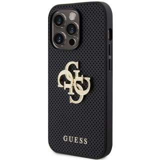 Etui na telefon iPhone 15 Pro Max Guess Leather Perforated 4G Glitter czarne