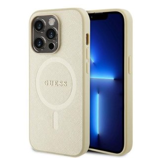 Etui na telefon iPhone 15 Pro Max Guess Saffiano MagSafe złote