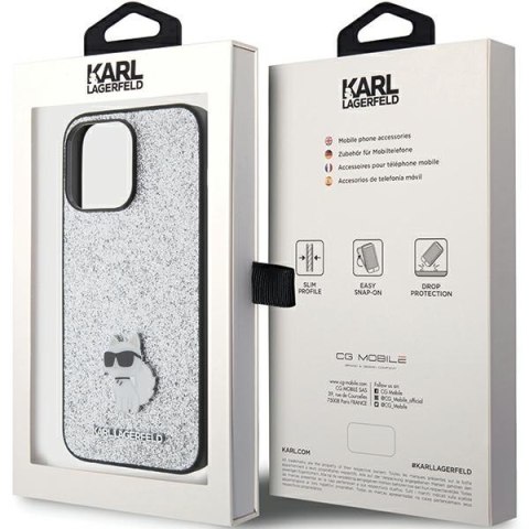 Etui na telefon iPhone 15 Pro Max Karl Lagerfeld Choupette Srebrne