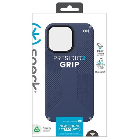 Etui na telefon iPhone 15 Pro Max Speck Presidio2 Grip niebieskie szare białe