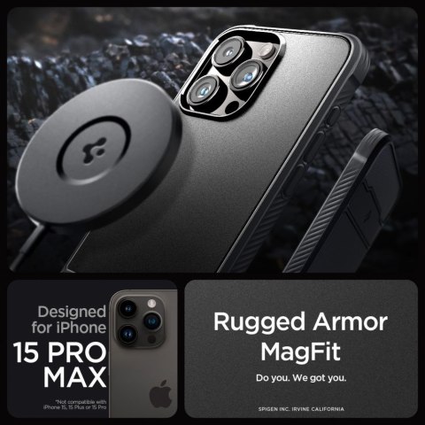 Etui na telefon iPhone 15 Pro Max Spigen Rugged Armor MagSafe czarne