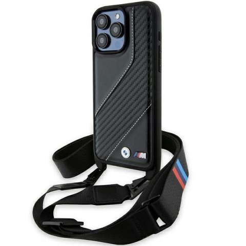 Etui iPhone 15 Pro Max BMW czarne hardcase M Edition Carbon Stripe & Strap