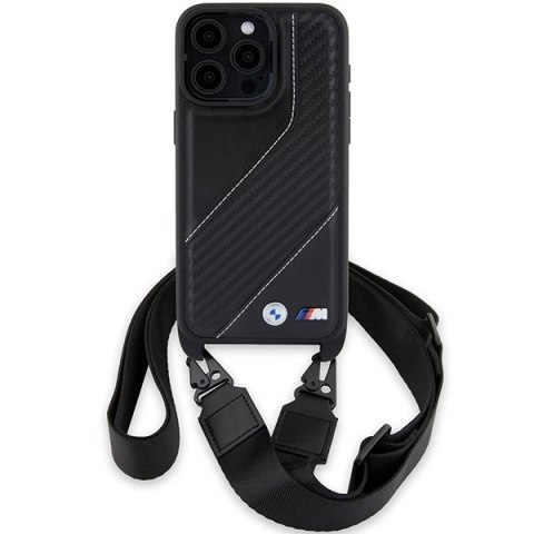 Etui iPhone 15 Pro Max BMW czarne hardcase M Edition Carbon Stripe & Strap