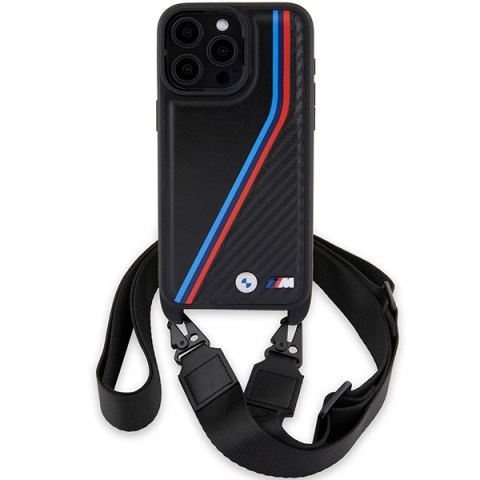 Etui na telefon iPhone 15 Pro Max BMW Carbon Tricolor Lines & Strap