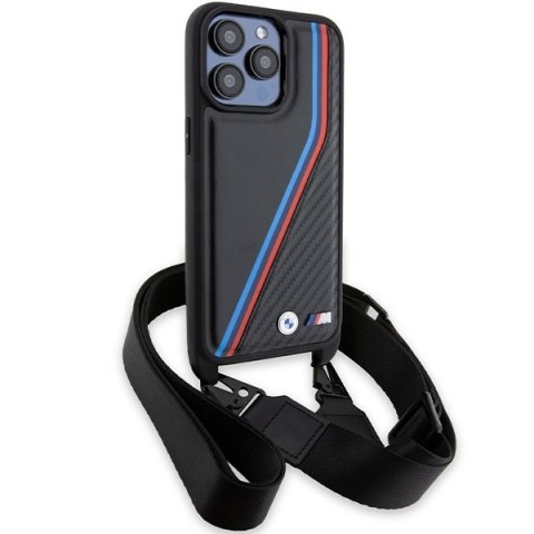 Etui na telefon iPhone 15 Pro Max BMW Carbon Tricolor Lines & Strap