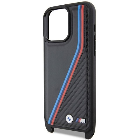 Etui na telefon iPhone 15 Pro Max BMW Carbon Tricolor Lines & Strap