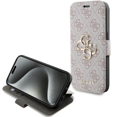 Etui na telefon iPhone 15 Pro Max Guess różowy book 4G Metal Logo