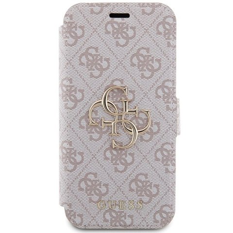 Etui na telefon iPhone 15 Pro Max Guess różowy book 4G Metal Logo