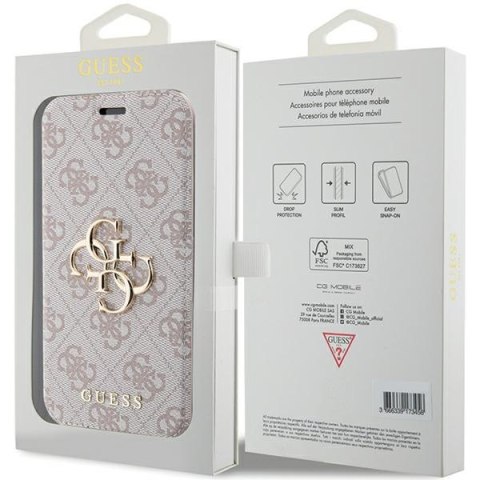 Etui na telefon iPhone 15 Pro Max Guess różowy book 4G Metal Logo