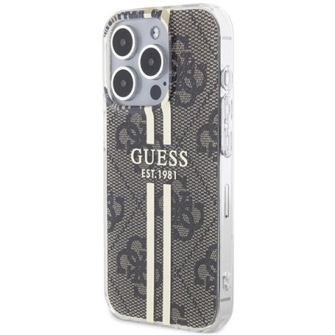 Etui na telefon iPhone 15 Pro Max Guess IML 4G Gold Stripe brązowe