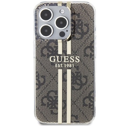 Etui na telefon iPhone 15 Pro Max Guess IML 4G Gold Stripe brązowe