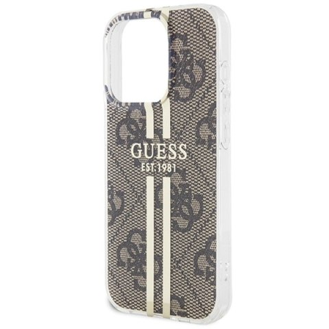 Etui na telefon iPhone 15 Pro Max Guess IML 4G Gold Stripe brązowe