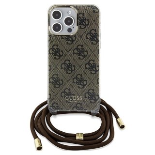 Etui na telefon iPhone 15 Pro Max Guess Crossbody Cord 4G Print brązowe