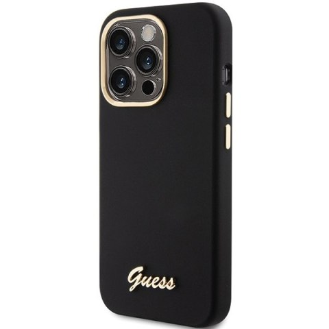 Etui na telefon iPhone 15 Pro Max Guess Silicone Czarny Logo Metalowe