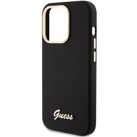 Etui na telefon iPhone 15 Pro Max Guess Silicone Czarny Logo Metalowe