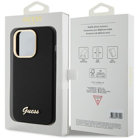 Etui na telefon iPhone 15 Pro Max Guess Silicone Czarny Logo Metalowe