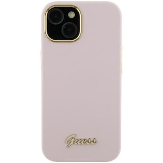 Etui na telefon iPhone 15 Pro Max Guess Silicone Różowe z Logo