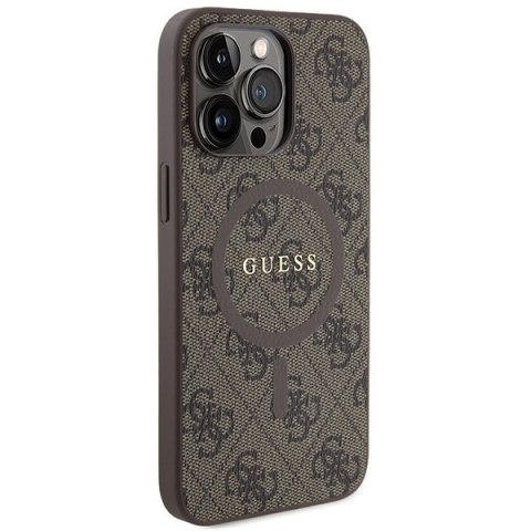 Etui na telefon iPhone 15 Pro Max Guess 4G Skórzane MagSafe Brązowe