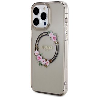 Etui na telefon iPhone 15 Pro Max Guess IML Kwiaty MagSafe czarne