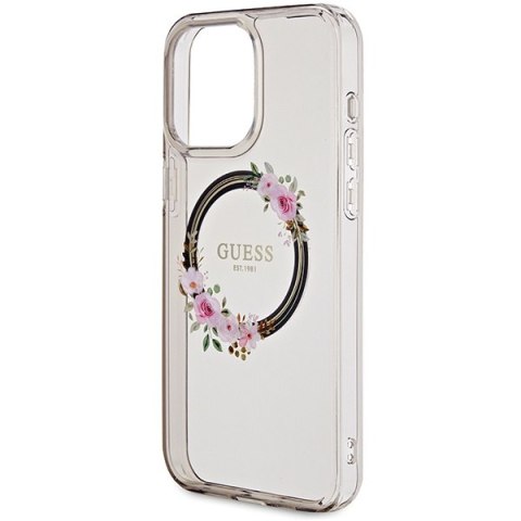 Etui na telefon iPhone 15 Pro Max Guess IML Kwiaty MagSafe czarne