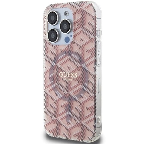 Etui na telefon iPhone 15 Pro Max Guess IML GCube MagSafe różowe