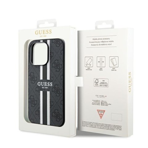 Etui na telefon iPhone 15 Pro Max Guess 4G MagSafe czarne paski