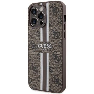 Etui na telefon iPhone 15 Pro Max Guess MagSafe brązowe 4G Printed Stripes