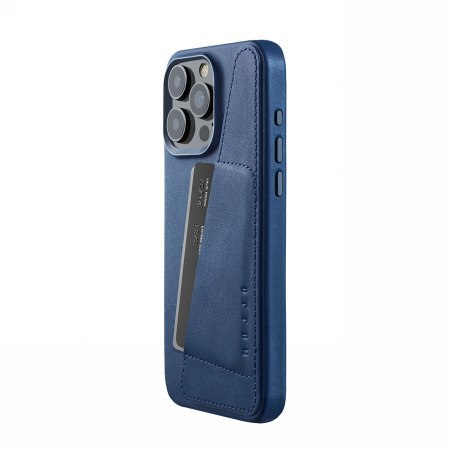 Etui na telefon iPhone 15 Pro Max Mujjo Full Leather Wallet MagSafe niebieski