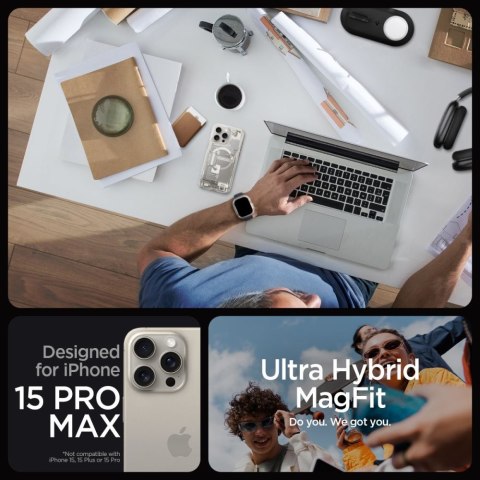 Etui na telefon iPhone 15 Pro Max Spigen Ultra Hybrid MagSafe tytan